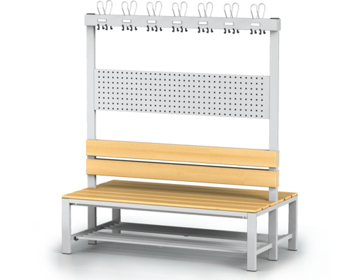 Double-sided benches with backrest and racks, beech sticks -  with a reclining grate 1800 x 1500 x 830